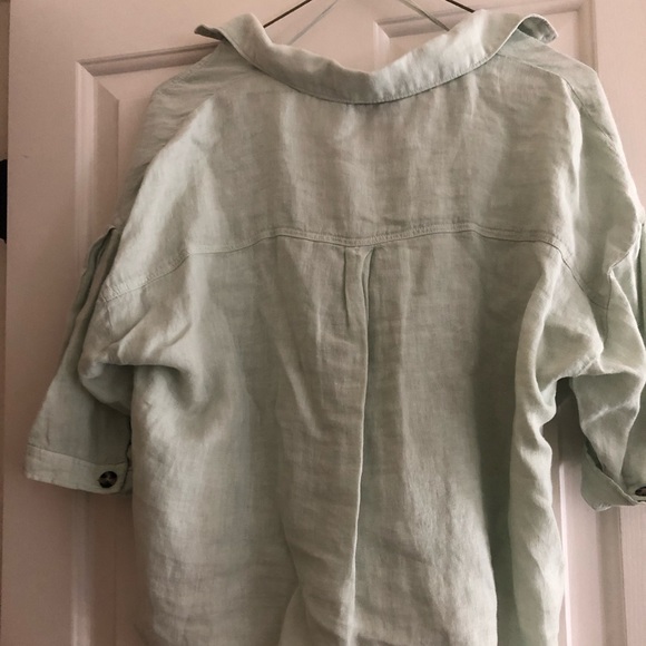 Zara Button Linen Short Sleeve Blouse - Picture 2 of 4